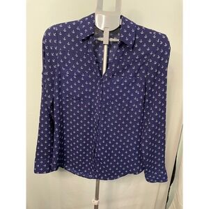 Express The Portofino Shirt‎ Small Blue Anchor Print Long Sleeve Blouse